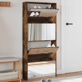 Mueble zapatero con espejo 4 niveles roble ahumado 63x17x134 cm en Zapateros y organizadores de calzado | Comprar online en Foru