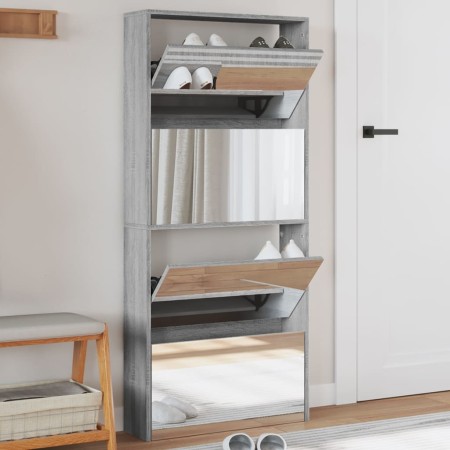 Mueble zapatero con espejo 4 niveles gris Sonoma 63x17x134 cm en Zapateros y organizadores de calzado | Comprar online en Foru.e