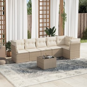 Set sofás de jardín 7 piezas y cojines ratán sintético beige en Conjuntos de jardín | Comprar online en Foru.es