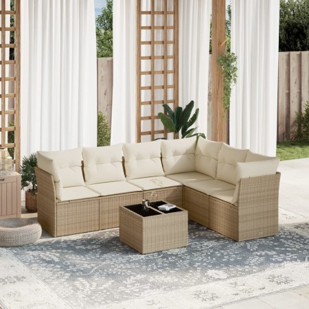 Set sofás de jardín 7 piezas y cojines ratán sintético beige en Conjuntos de jardín | Comprar online en Foru.es