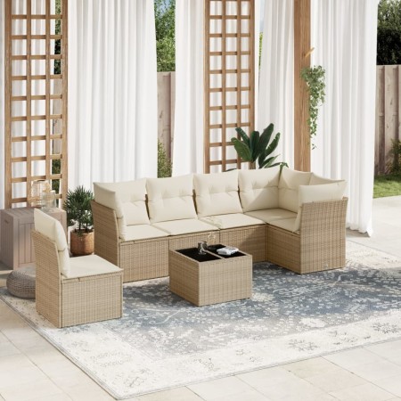 Set sofás de jardín 7 piezas y cojines ratán sintético beige en Conjuntos de jardín | Comprar online en Foru.es