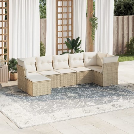 Set sofás de jardín 7 piezas y cojines ratán sintético beige en Conjuntos de jardín | Comprar online en Foru.es