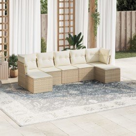 Set sofás de jardín 7 piezas y cojines ratán sintético beige en Conjuntos de jardín | Comprar online en Foru.es