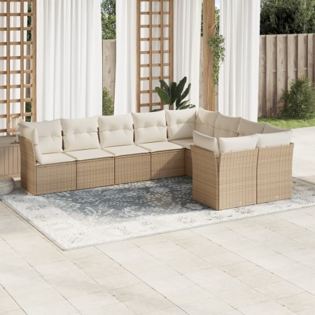 Set de sofás de jardín 9 pzas con cojines ratán sintético beige en Conjuntos de jardín | Comprar online en Foru.es