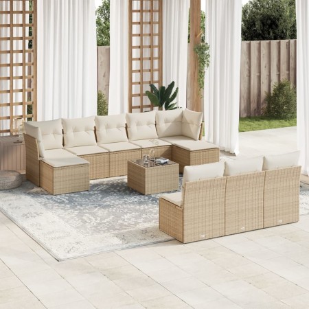 Set de sofás de jardín 11pzas con cojines ratán sintético beige en Conjuntos de jardín | Comprar online en Foru.es