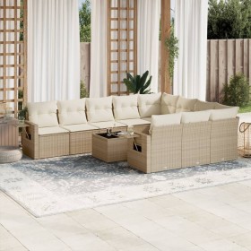 Set de sofás de jardín 11pzas con cojines ratán sintético beige en Conjuntos de jardín | Comprar online en Foru.es