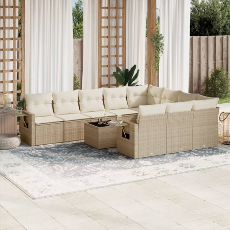 Set de sofás de jardín 11pzas con cojines ratán sintético beige en Conjuntos de jardín | Comprar online en Foru.es