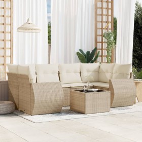 Set sofás de jardín 7 piezas y cojines ratán sintético beige en Conjuntos de jardín | Comprar online en Foru.es