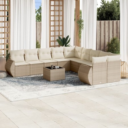 Set de sofás de jardín 11pzas con cojines ratán sintético beige en Conjuntos de jardín | Comprar online en Foru.es