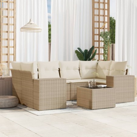 Set sofás de jardín 7 piezas y cojines ratán sintético beige en Conjuntos de jardín | Comprar online en Foru.es