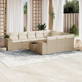 Set de sofás de jardín 11pzas con cojines ratán sintético beige en Conjuntos de jardín | Comprar online en Foru.es