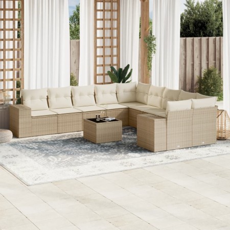 Set de sofás de jardín 11pzas con cojines ratán sintético beige en Conjuntos de jardín | Comprar online en Foru.es