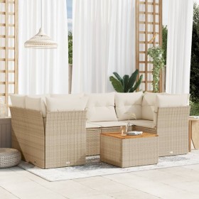 Set sofás de jardín 7 piezas y cojines ratán sintético beige en Conjuntos de jardín | Comprar online en Foru.es