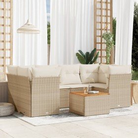 Set sofás de jardín 7 piezas y cojines ratán sintético beige en Conjuntos de jardín | Comprar online en Foru.es