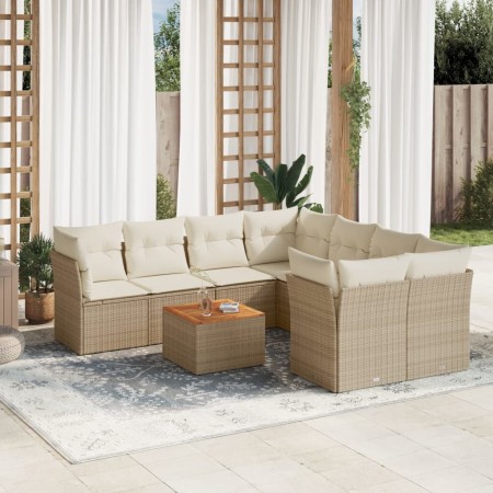 Set de sofás de jardín 9 pzas con cojines ratán sintético beige en Conjuntos de jardín | Comprar online en Foru.es