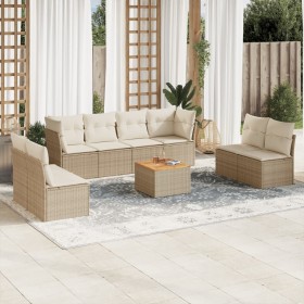 Set de sofás de jardín 9 pzas con cojines ratán sintético beige en Conjuntos de jardín | Comprar online en Foru.es