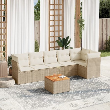 Set sofás de jardín 7 piezas y cojines ratán sintético beige en Conjuntos de jardín | Comprar online en Foru.es
