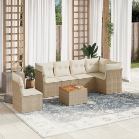 Set sofás de jardín 7 piezas y cojines ratán sintético beige en Conjuntos de jardín | Comprar online en Foru.es
