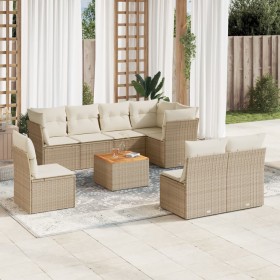 Set de sofás de jardín 9 pzas con cojines ratán sintético beige en Conjuntos de jardín | Comprar online en Foru.es