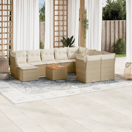 Set de sofás de jardín 11pzas con cojines ratán sintético beige en Conjuntos de jardín | Comprar online en Foru.es