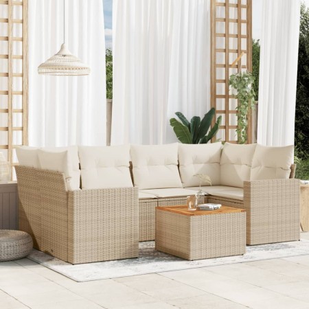 Set sofás de jardín 7 piezas y cojines ratán sintético beige en Conjuntos de jardín | Comprar online en Foru.es