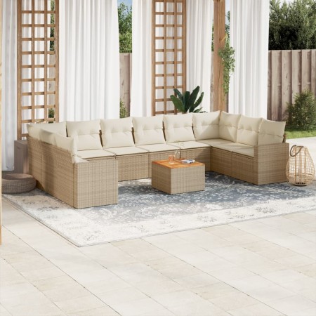 Set de sofás de jardín 11pzas con cojines ratán sintético beige en Conjuntos de jardín | Comprar online en Foru.es