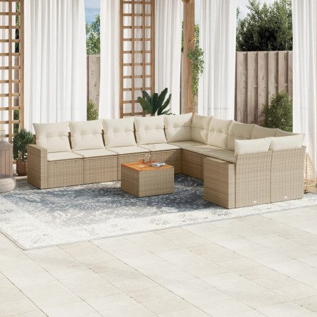 Set de sofás de jardín 11pzas con cojines ratán sintético beige en Conjuntos de jardín | Comprar online en Foru.es