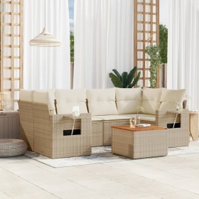 Set sofás de jardín 7 piezas y cojines ratán sintético beige en Conjuntos de jardín | Comprar online en Foru.es