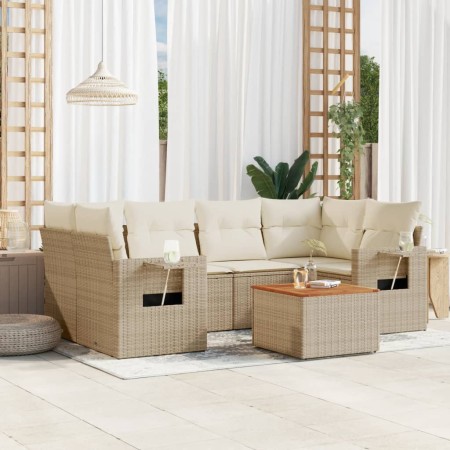 Set sofás de jardín 7 piezas y cojines ratán sintético beige en Conjuntos de jardín | Comprar online en Foru.es
