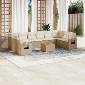 Set de sofás de jardín 11pzas con cojines ratán sintético beige en Conjuntos de jardín | Comprar online en Foru.es