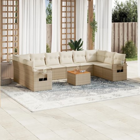 Set de sofás de jardín 11pzas con cojines ratán sintético beige en Conjuntos de jardín | Comprar online en Foru.es