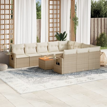 Set de sofás de jardín 11pzas con cojines ratán sintético beige en Conjuntos de jardín | Comprar online en Foru.es
