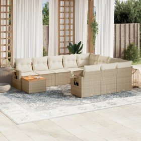 Set de sofás de jardín 11pzas con cojines ratán sintético beige en Conjuntos de jardín | Comprar online en Foru.es