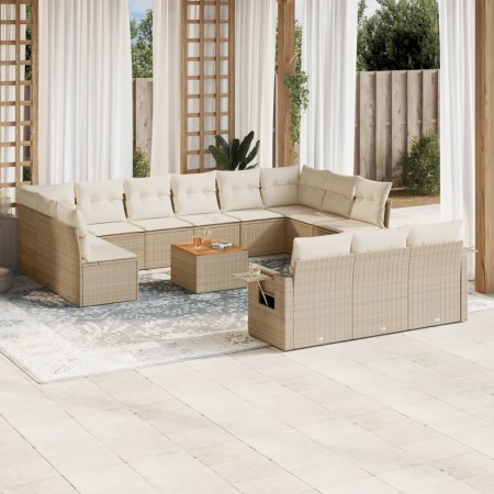 Set sofás de jardín 14 pzas con cojines ratán sintético beige en Conjuntos de jardín | Comprar online en Foru.es