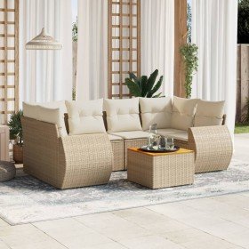 Set sofás de jardín 7 piezas y cojines ratán sintético beige en Conjuntos de jardín | Comprar online en Foru.es