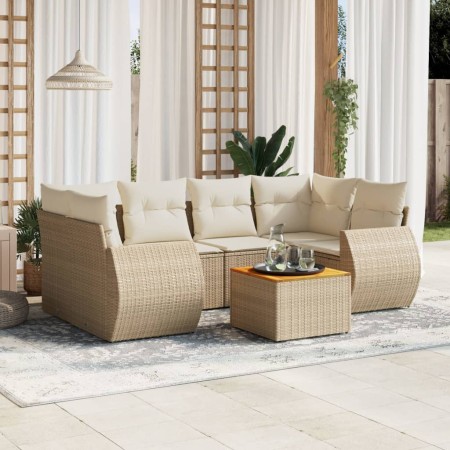 Set sofás de jardín 7 piezas y cojines ratán sintético beige en Conjuntos de jardín | Comprar online en Foru.es