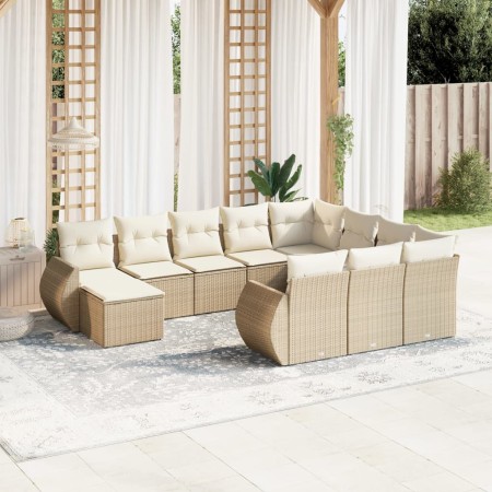 Set de sofás de jardín 11pzas con cojines ratán sintético beige en Conjuntos de jardín | Comprar online en Foru.es