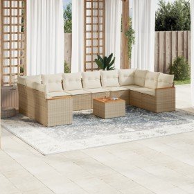 Set de sofás de jardín 11pzas con cojines ratán sintético beige en Conjuntos de jardín | Comprar online en Foru.es