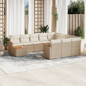 Set de sofás de jardín 11pzas con cojines ratán sintético beige en Conjuntos de jardín | Comprar online en Foru.es