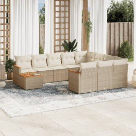 Set de sofás de jardín 11pzas con cojines ratán sintético beige en Conjuntos de jardín | Comprar online en Foru.es