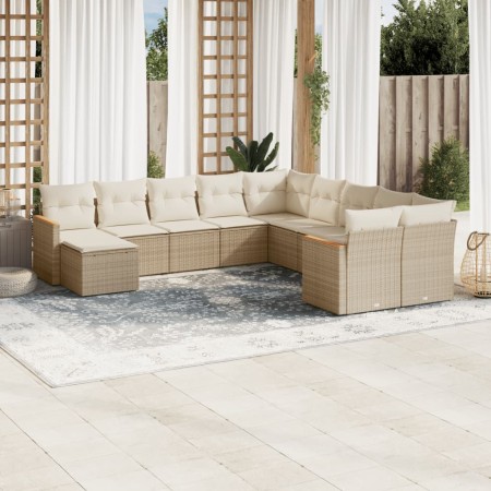 Set de sofás de jardín 11pzas con cojines ratán sintético beige en Conjuntos de jardín | Comprar online en Foru.es