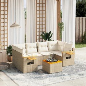Set sofás de jardín 7 piezas y cojines ratán sintético beige en Conjuntos de jardín | Comprar online en Foru.es