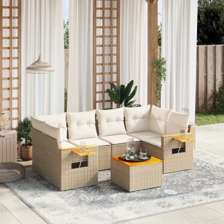 Set sofás de jardín 7 piezas y cojines ratán sintético beige en Conjuntos de jardín | Comprar online en Foru.es