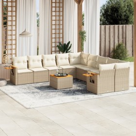 Set de sofás de jardín 11pzas con cojines ratán sintético beige en Conjuntos de jardín | Comprar online en Foru.es