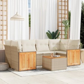 Set sofás de jardín 7 piezas y cojines ratán sintético beige en Conjuntos de jardín | Comprar online en Foru.es