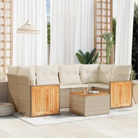 Set sofás de jardín 7 piezas y cojines ratán sintético beige en Conjuntos de jardín | Comprar online en Foru.es
