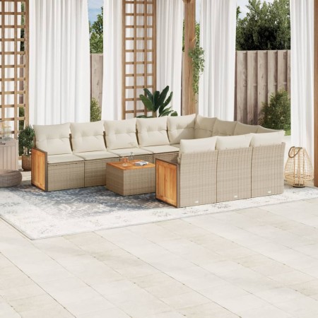 Set de sofás de jardín 11pzas con cojines ratán sintético beige en Conjuntos de jardín | Comprar online en Foru.es