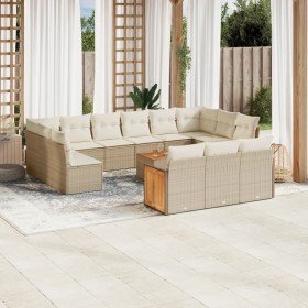 Set sofás de jardín 14 pzas con cojines ratán sintético beige en Conjuntos de jardín | Comprar online en Foru.es