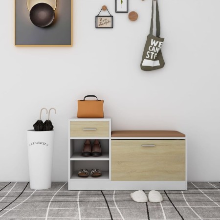 Banco zapatero madera de ingeniería blanco y roble Sonoma en Zapateros y organizadores de calzado | Comprar online en Foru.es
