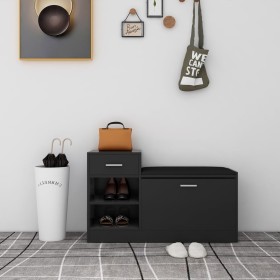 Banco zapatero madera de ingeniería negro brillo 94,5x31x57 cm en Zapateros y organizadores de calzado | Comprar online en Foru.